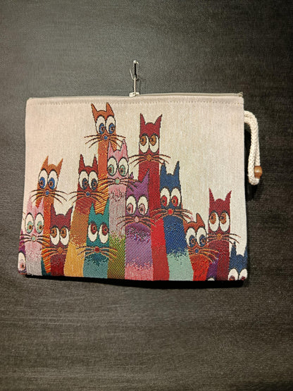 Rainbow Cat Tapestry Clutch: Handmade Turkish Pouch Bag