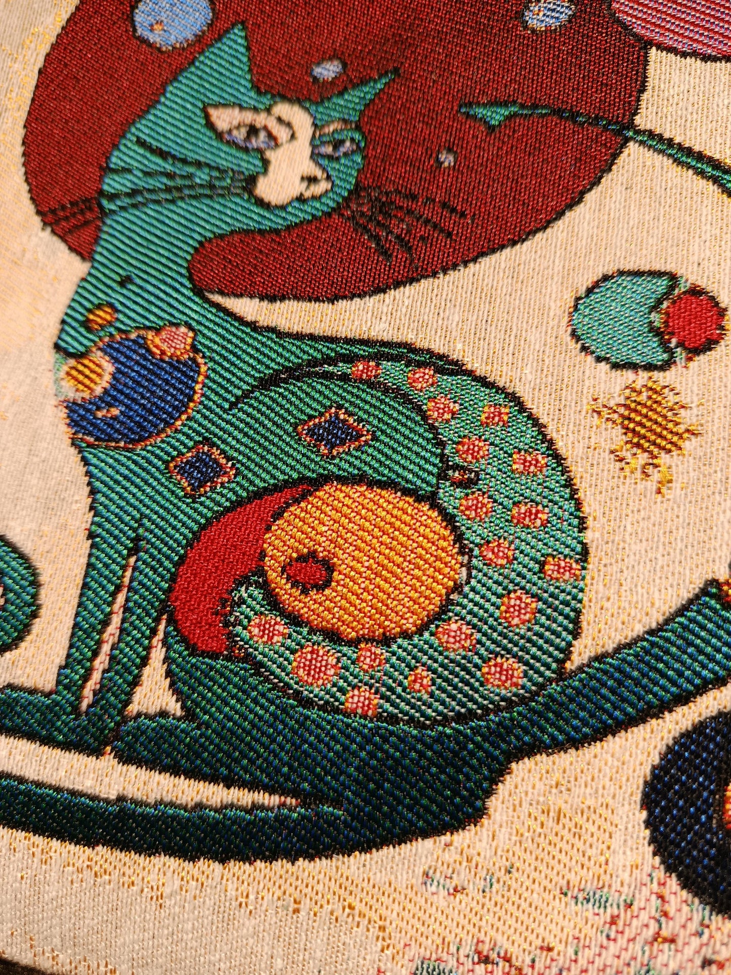 Abstract Cat Tapestry Clutch: Handmade Turkish Gobelin Pouch