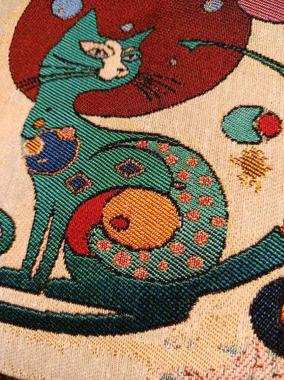 Abstract Cat Tapestry Clutch: Handmade Turkish Gobelin Pouch