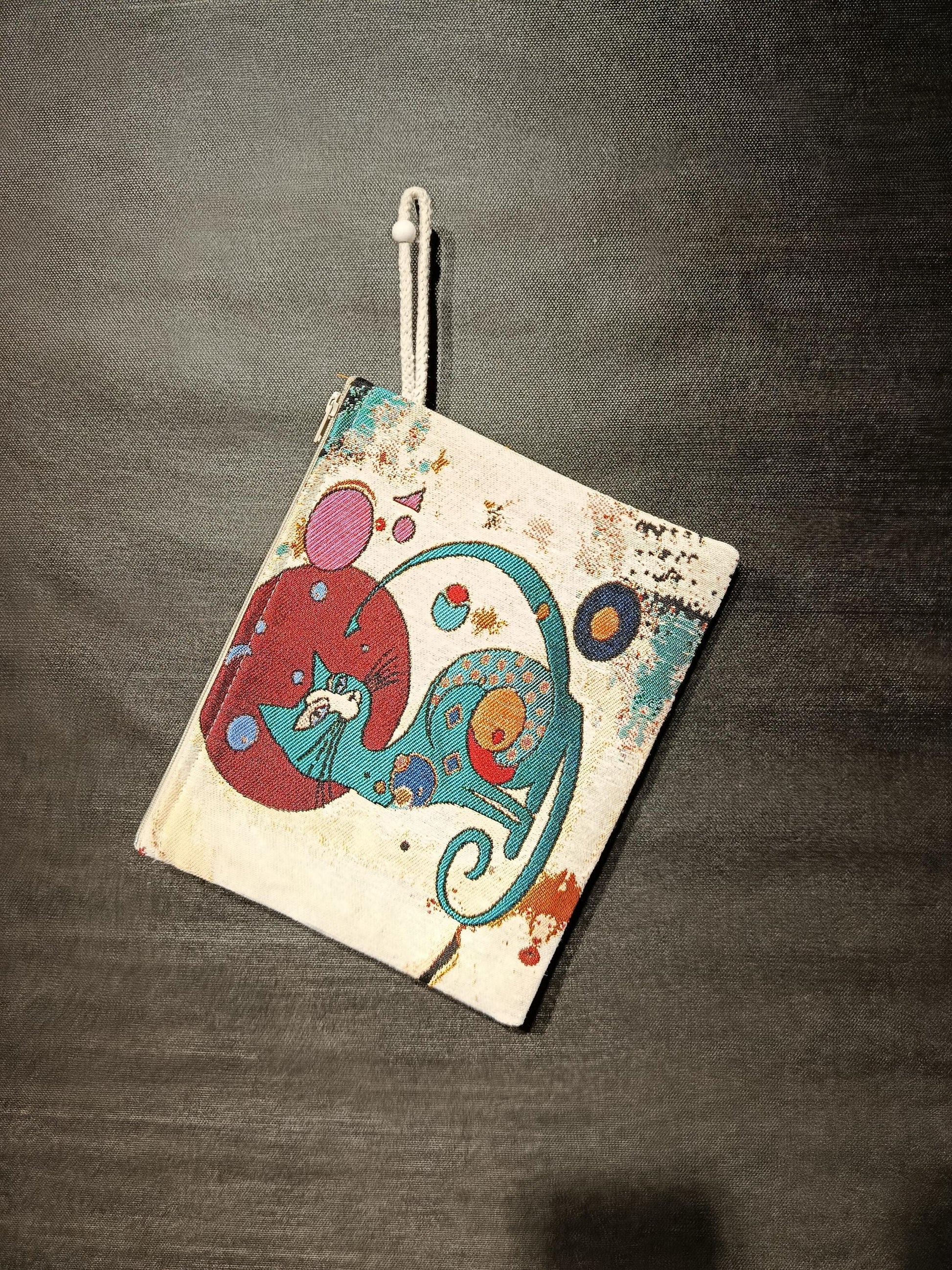 Abstract Cat Tapestry Clutch: Handmade Turkish Gobelin Pouch