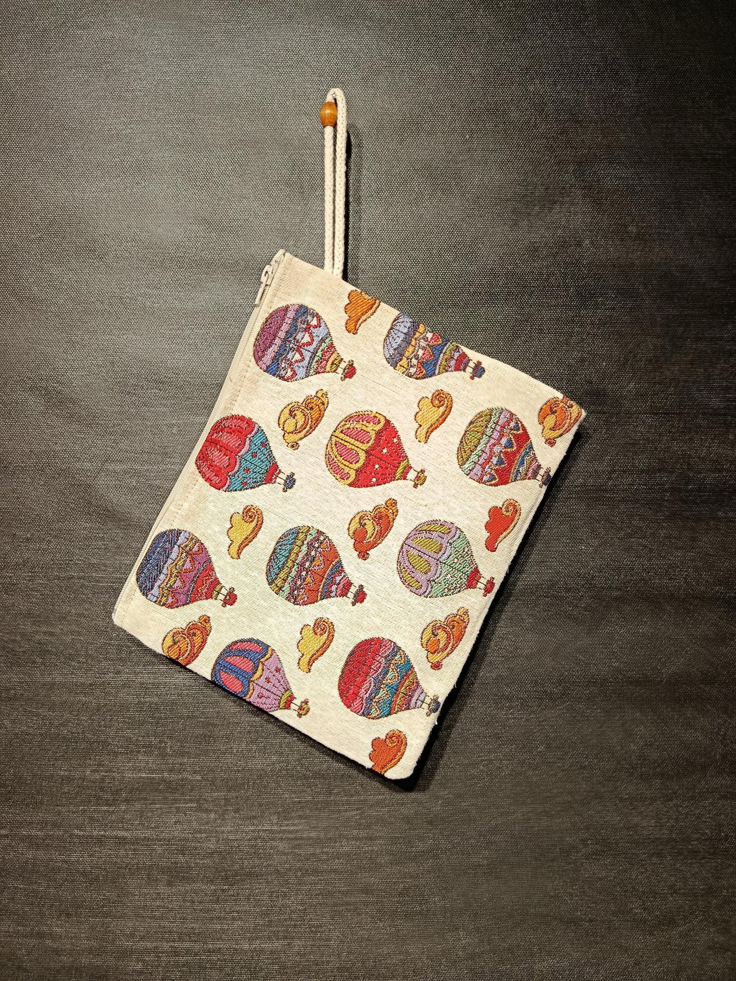 Hot Air Balloon Tapestry Clutch: Handmade Turkish Travel Pouch