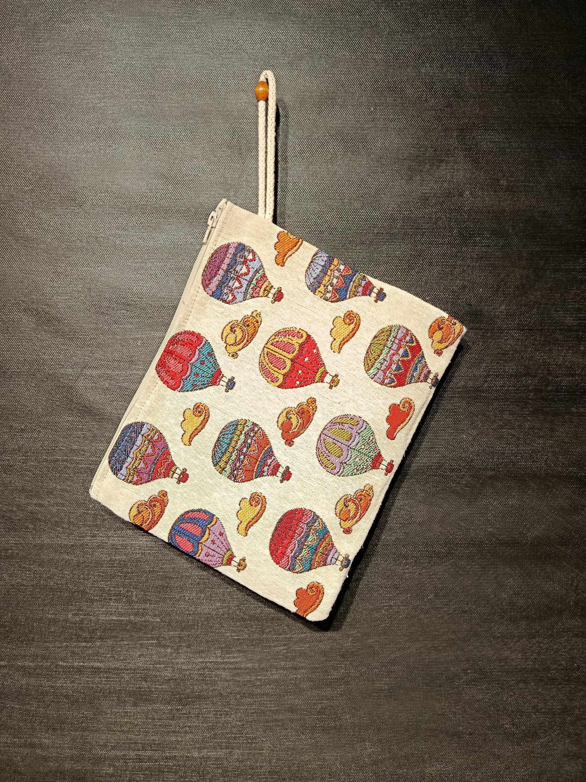 Hot Air Balloon Tapestry Clutch: Handmade Turkish Travel Pouch