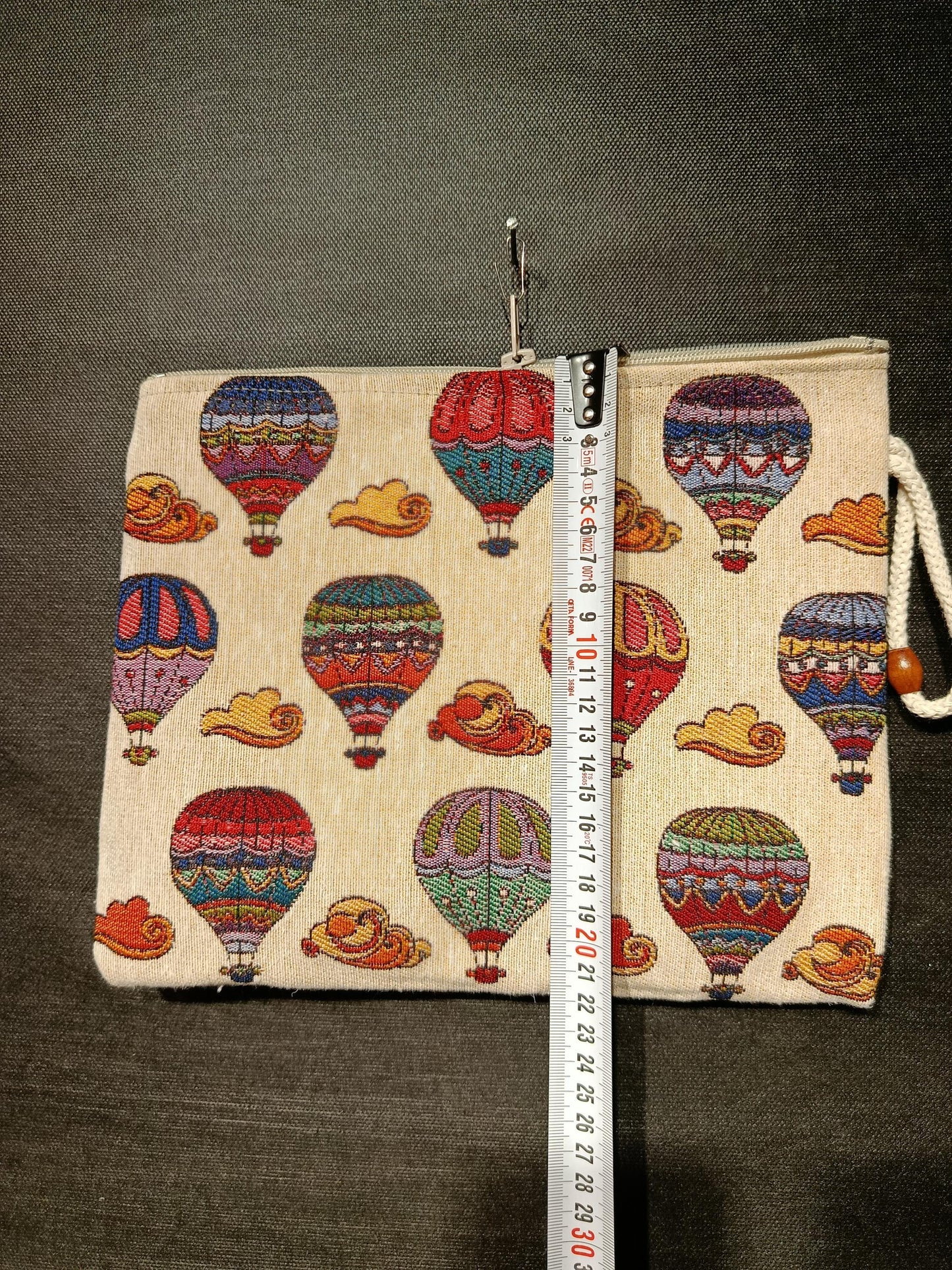 Hot Air Balloon Tapestry Clutch: Handmade Turkish Travel Pouch