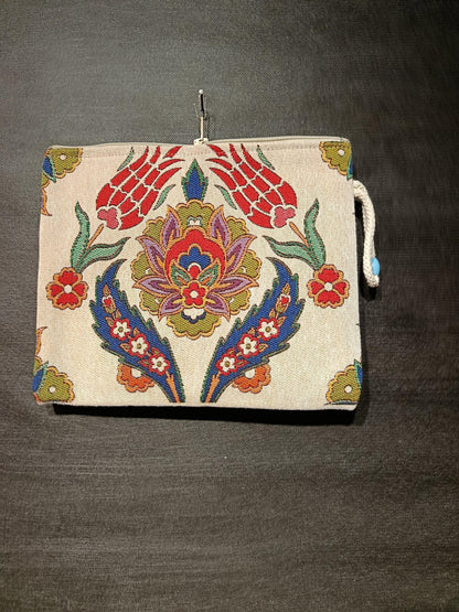 Ottoman Tulip Gobelin Clutch: Handmade Turkish Tapestry Bag