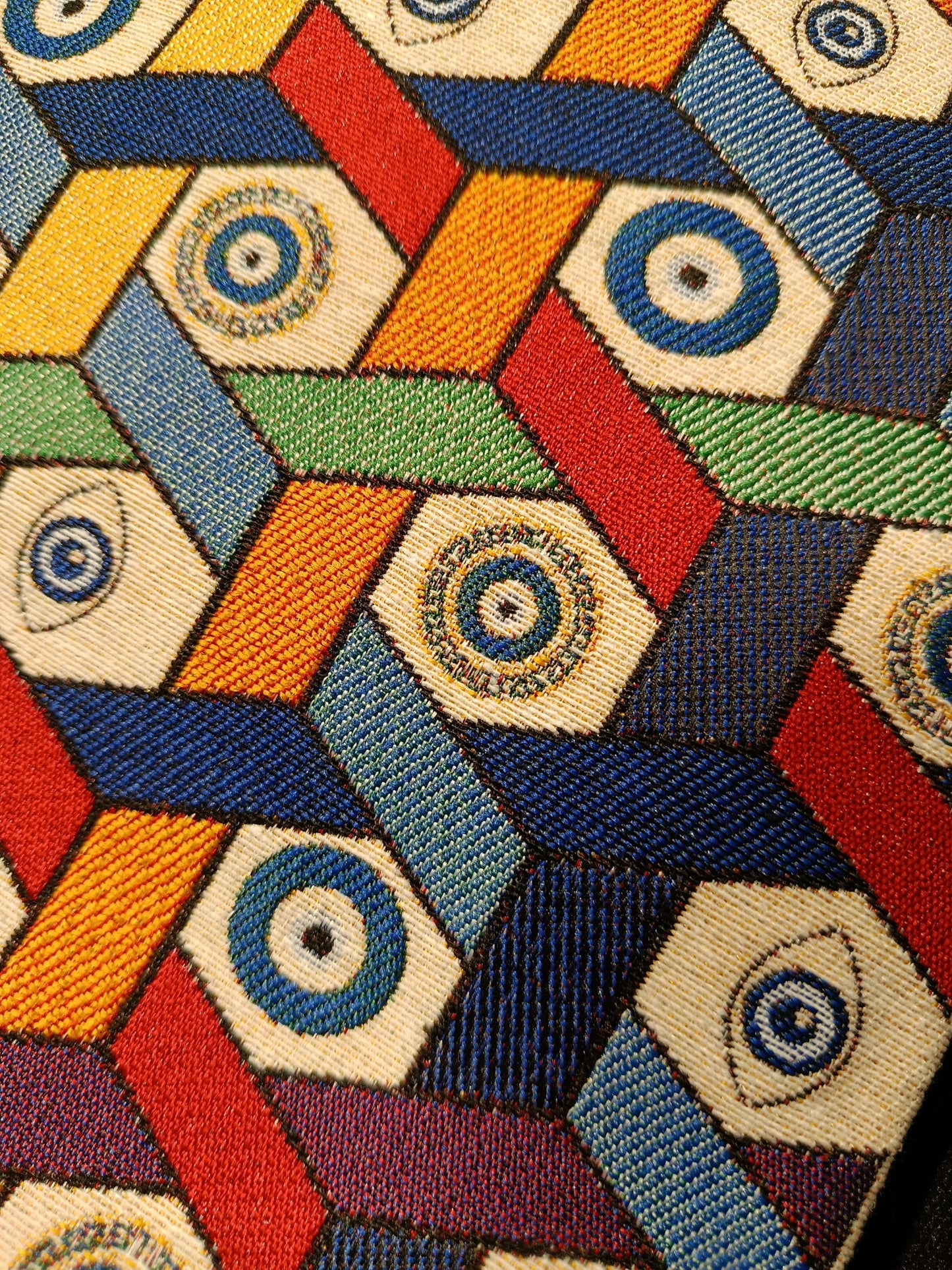 Evil Eye Tapestry Clutch: Geometric Nazar Design, Turkish Zip Pouch