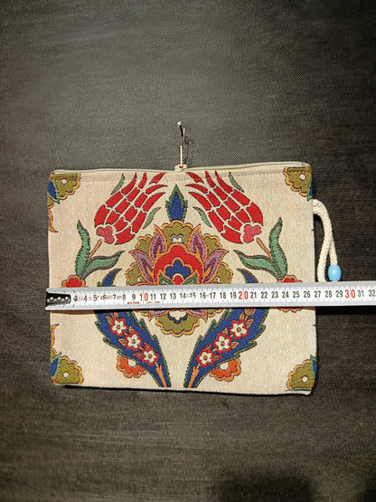 Ottoman Tulip Gobelin Clutch: Handmade Turkish Tapestry Bag