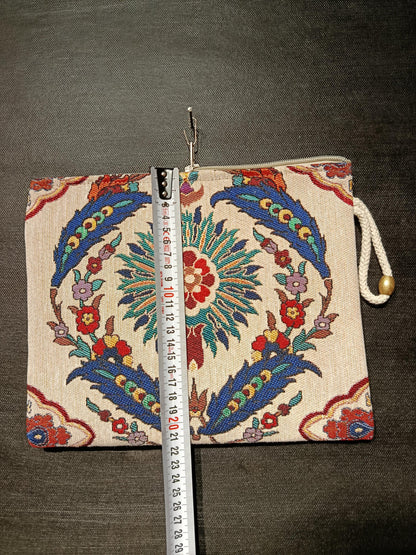 Handmade Turkish Tapestry Clutch: Ottoman Floral Medallion Gobelin Purse