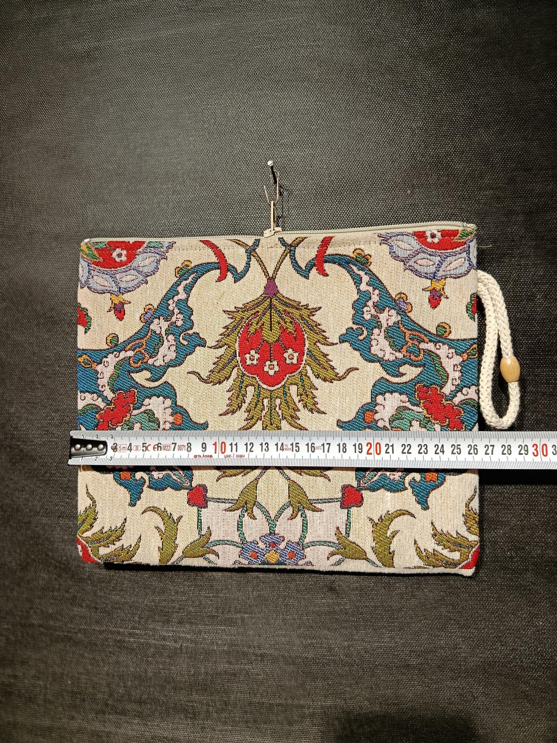 Ottoman Floral Tapestry Clutch: Turkish Tulip Vine Pouch, Handmade