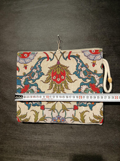 Ottoman Floral Tapestry Clutch: Turkish Tulip Vine Pouch, Handmade