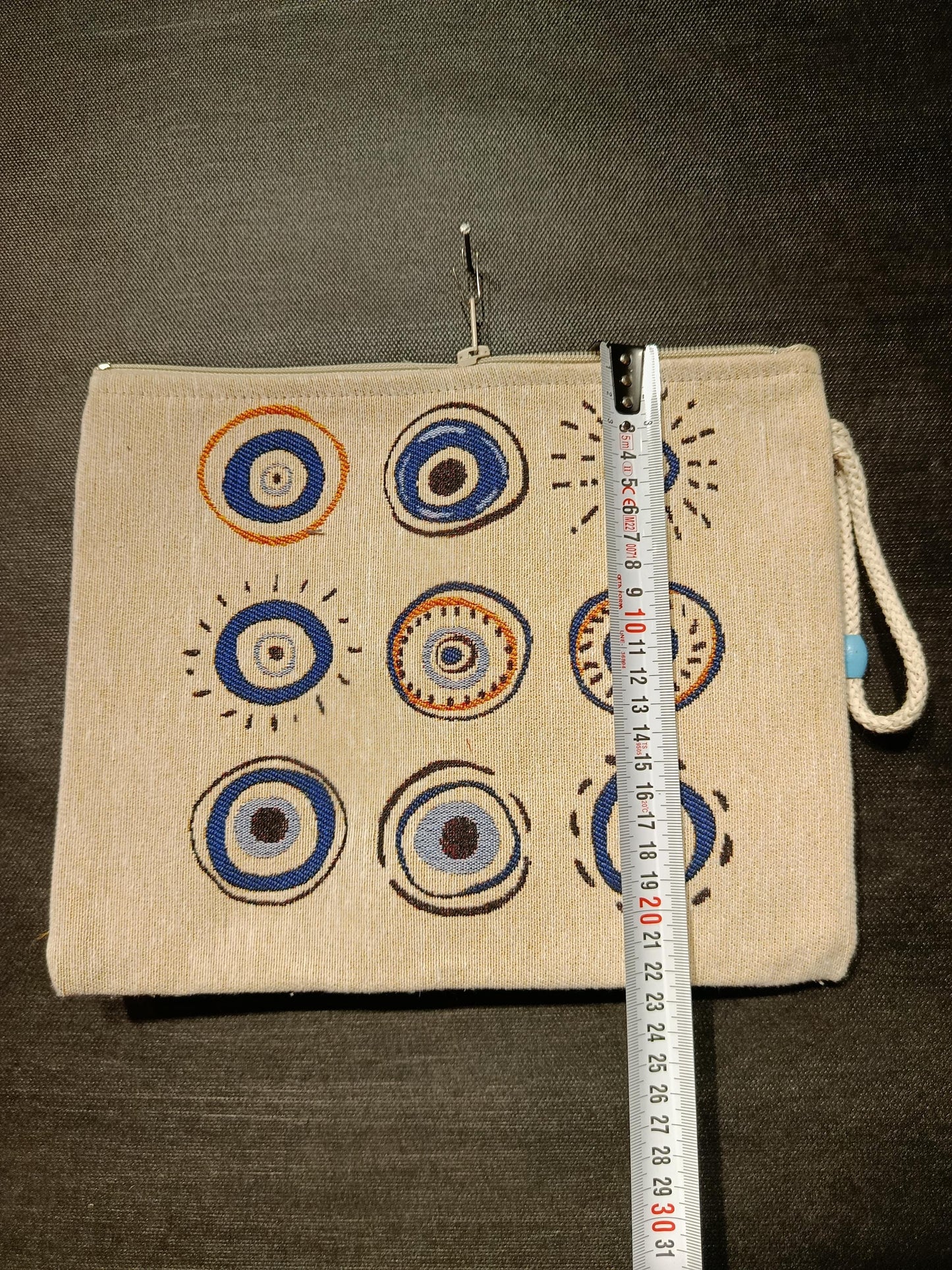 Evil Eye Tapestry Clutch: Handmade Turkish Gobelin Pouch with Rope Handle