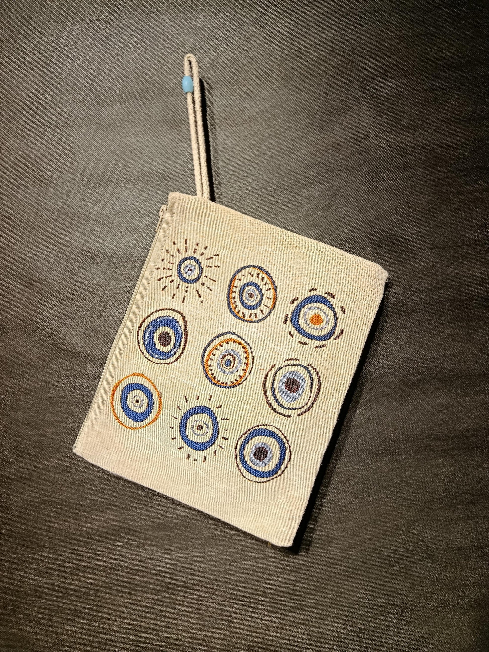 Evil Eye Tapestry Clutch: Handmade Turkish Gobelin Pouch with Rope Handle