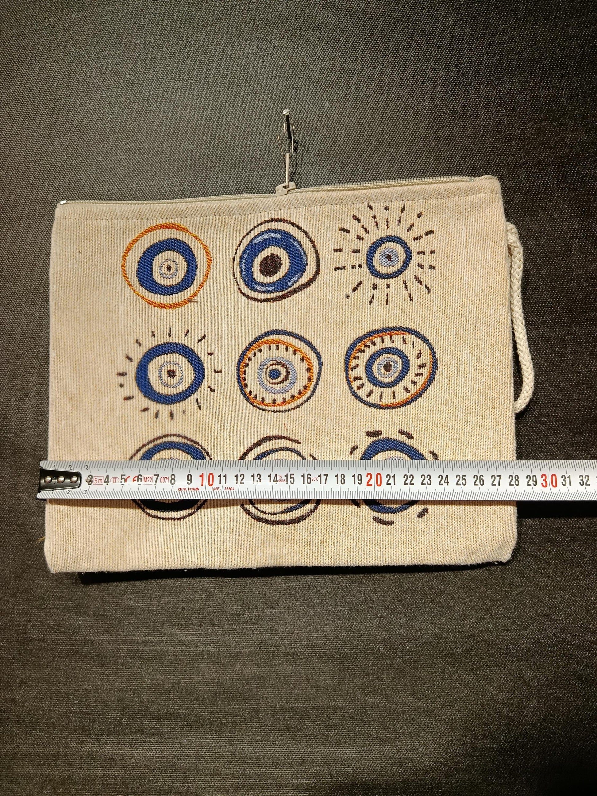 Evil Eye Tapestry Clutch: Handmade Turkish Gobelin Pouch with Rope Handle