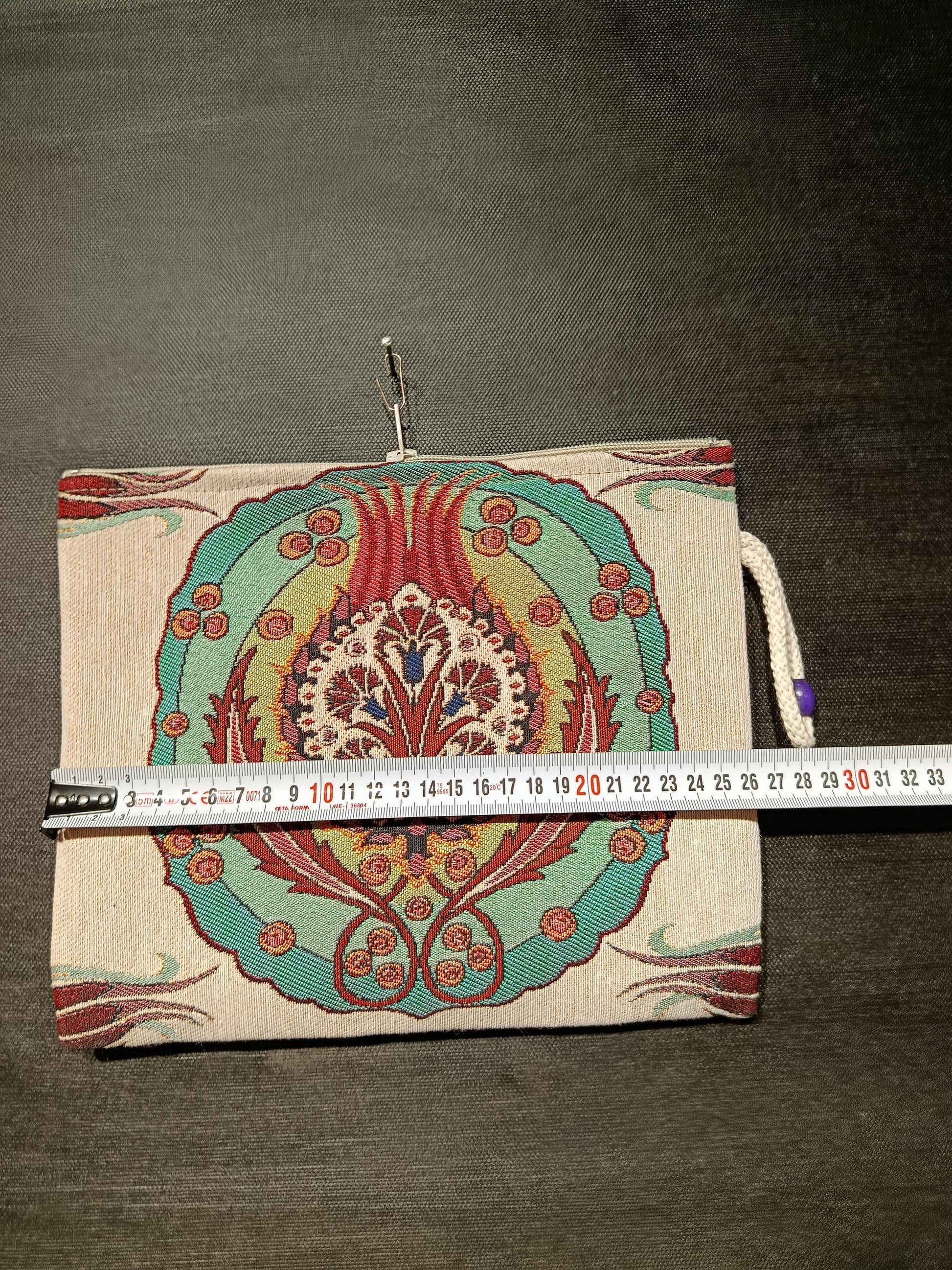 Turkish Tapestry Clutch: Ottoman Floral Medallion, Handmade Pouch