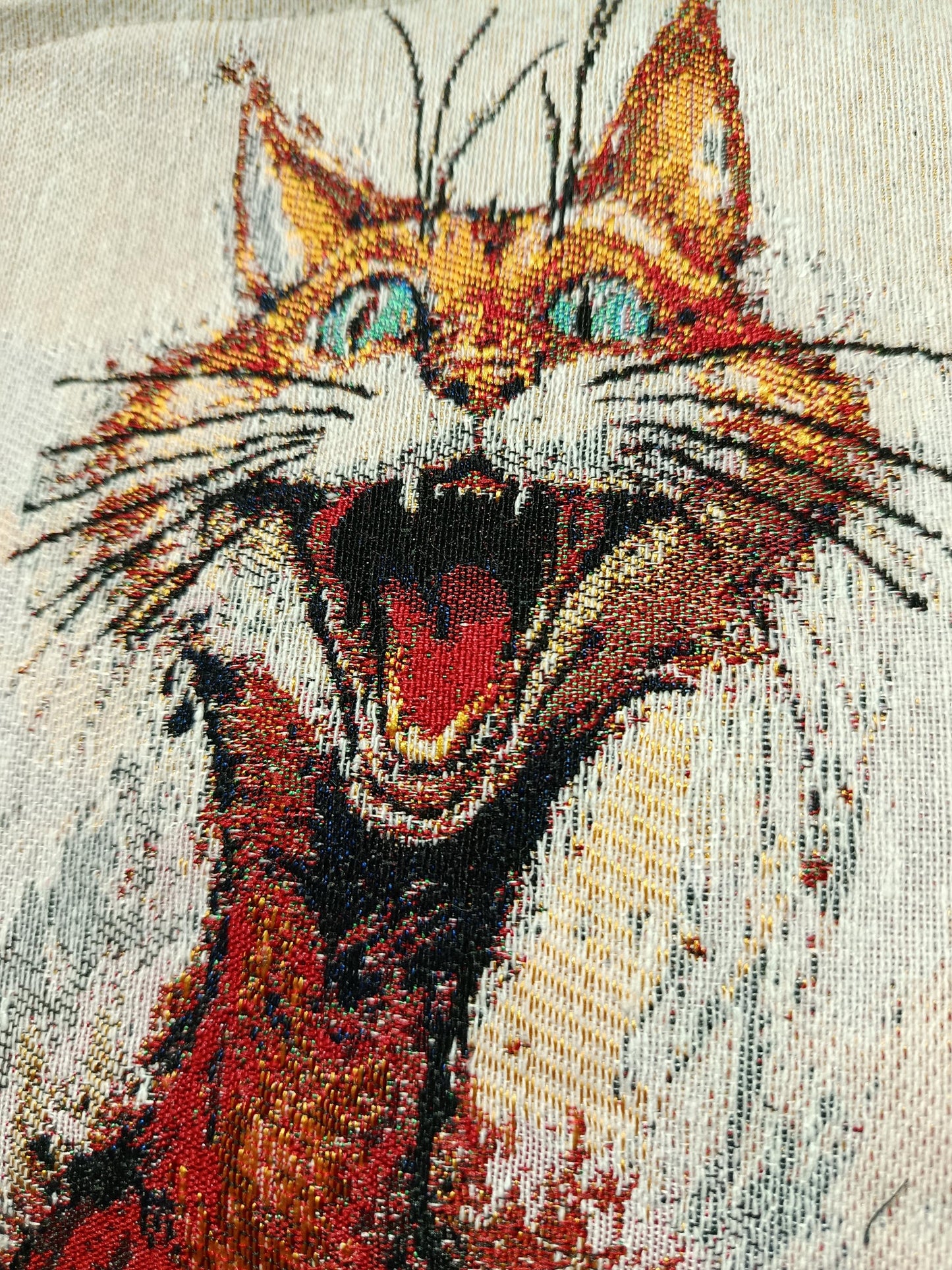 Surprised Cat Tapestry Clutch: Whimsical Orange Cat Design, Handmade in Türkiye