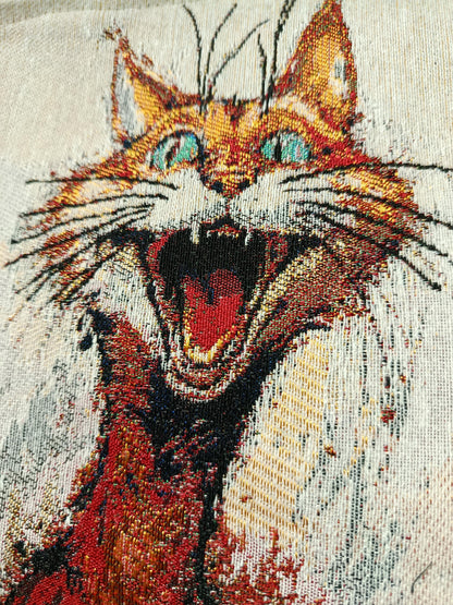 Surprised Cat Tapestry Clutch: Whimsical Orange Cat Design, Handmade in Türkiye