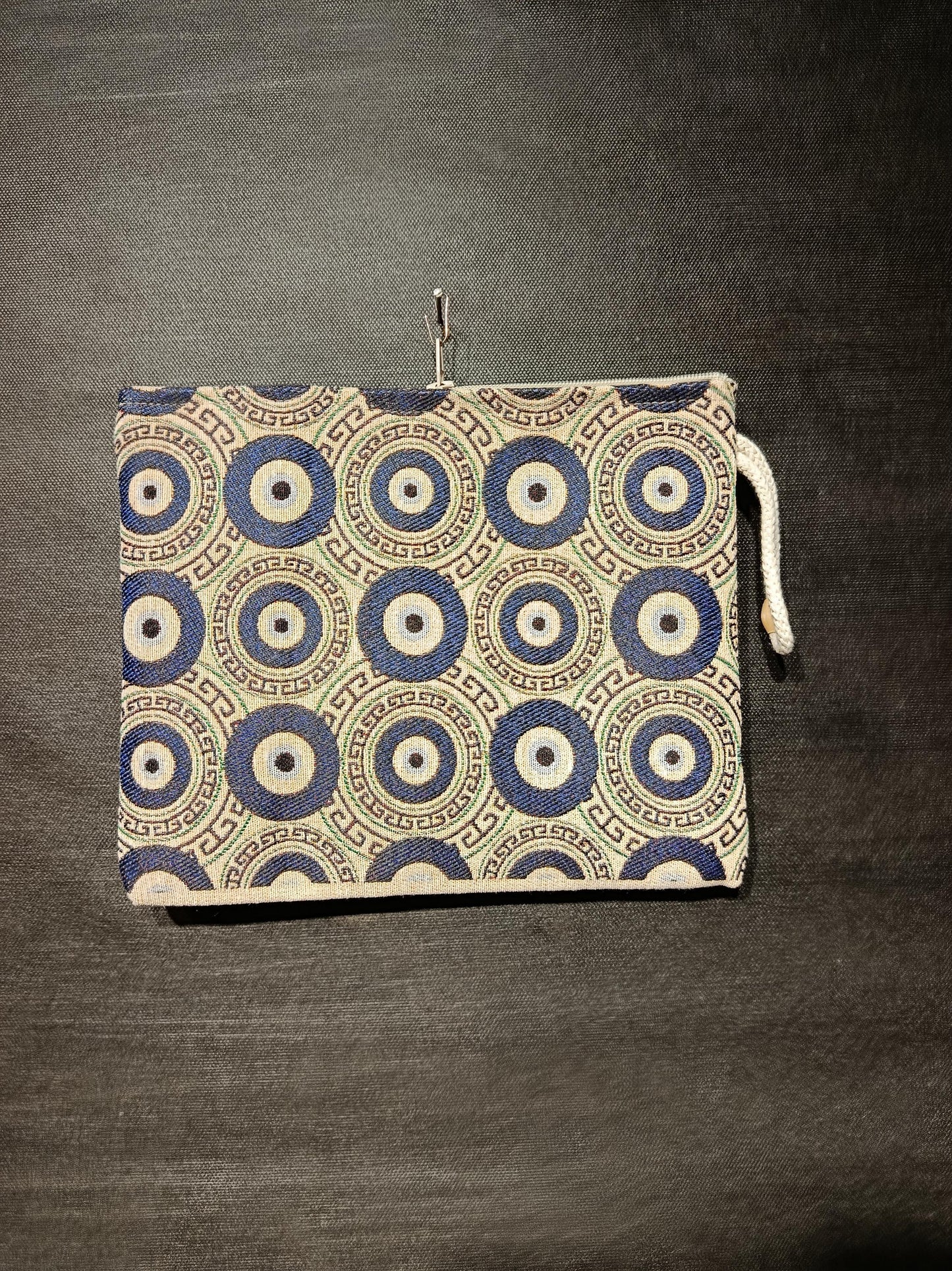 Handmade Evil Eye Tapestry Clutch: Turkish Nazar Zip Pouch