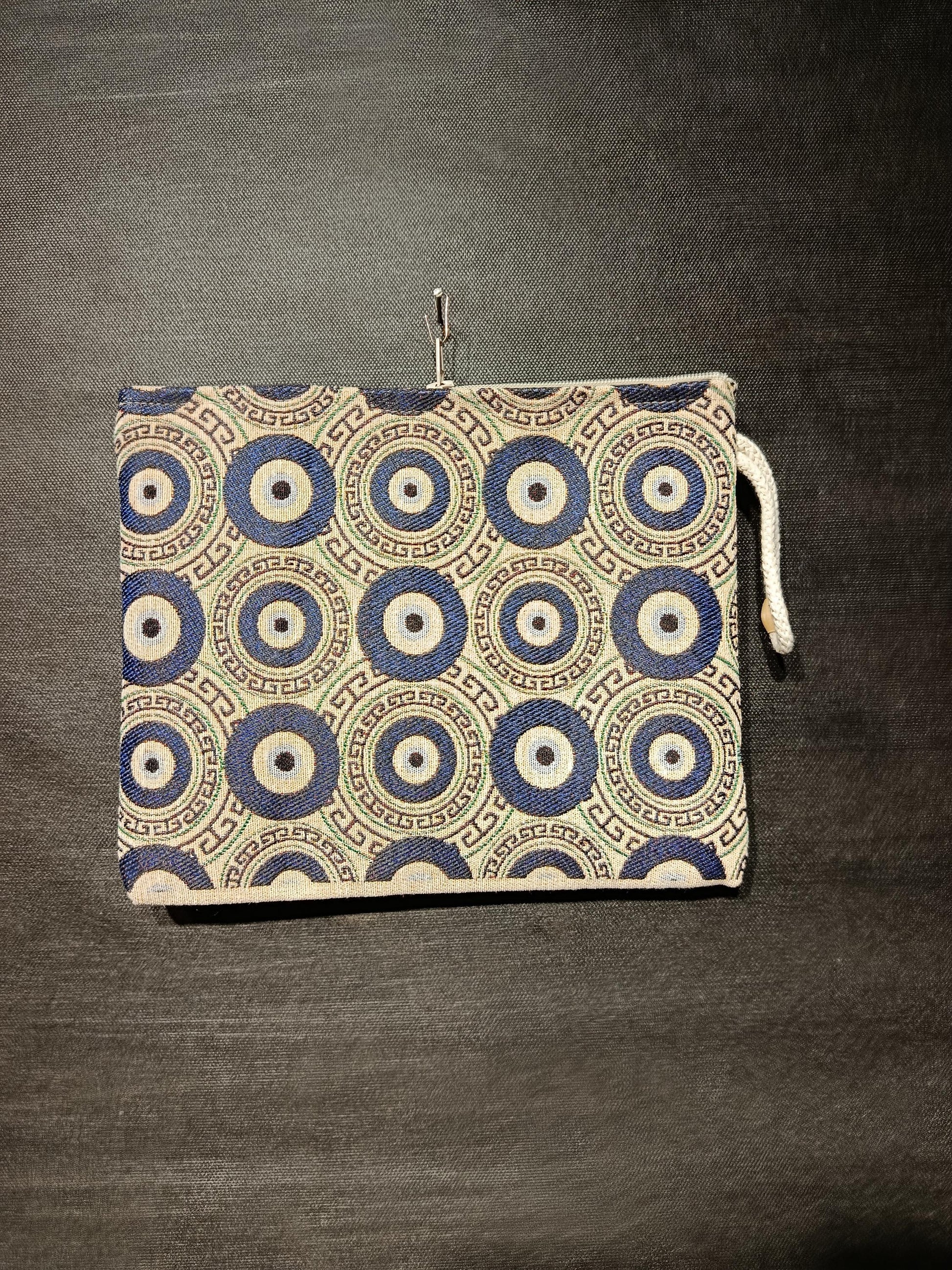 Handmade Evil Eye Tapestry Clutch: Turkish Nazar Zip Pouch