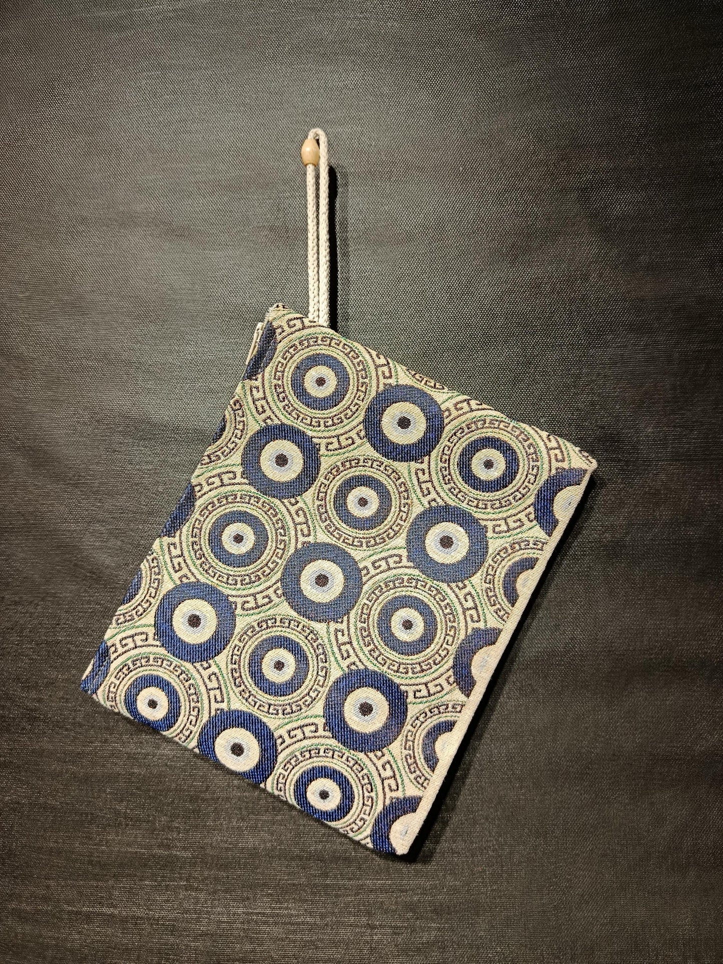 Handmade Evil Eye Tapestry Clutch: Turkish Nazar Zip Pouch