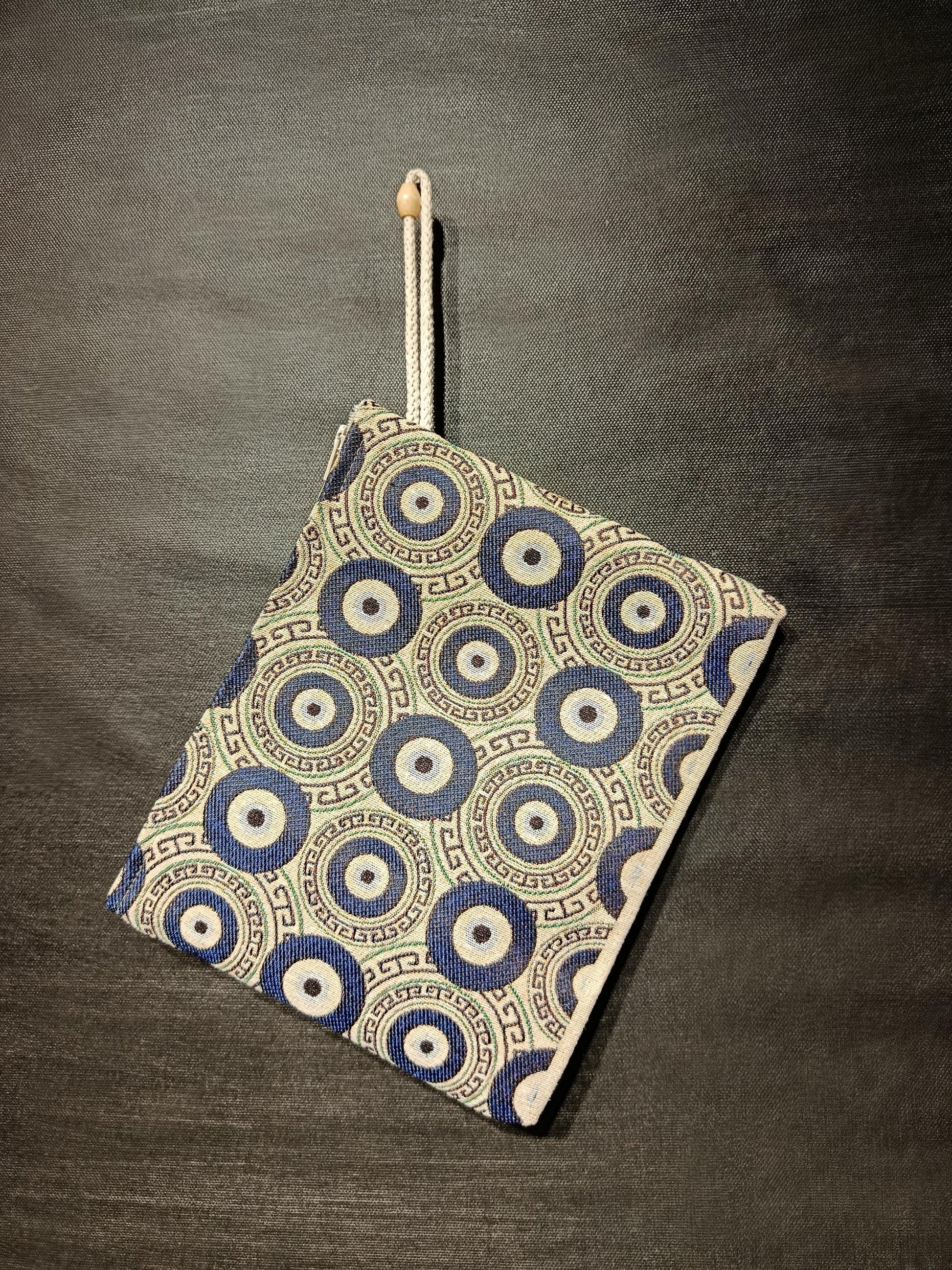Handmade Evil Eye Tapestry Clutch: Turkish Nazar Zip Pouch