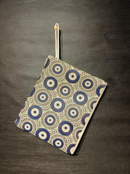 Handmade Evil Eye Tapestry Clutch: Turkish Nazar Zip Pouch