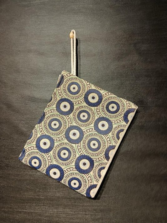 Handmade Evil Eye Tapestry Clutch: Turkish Nazar Zip Pouch