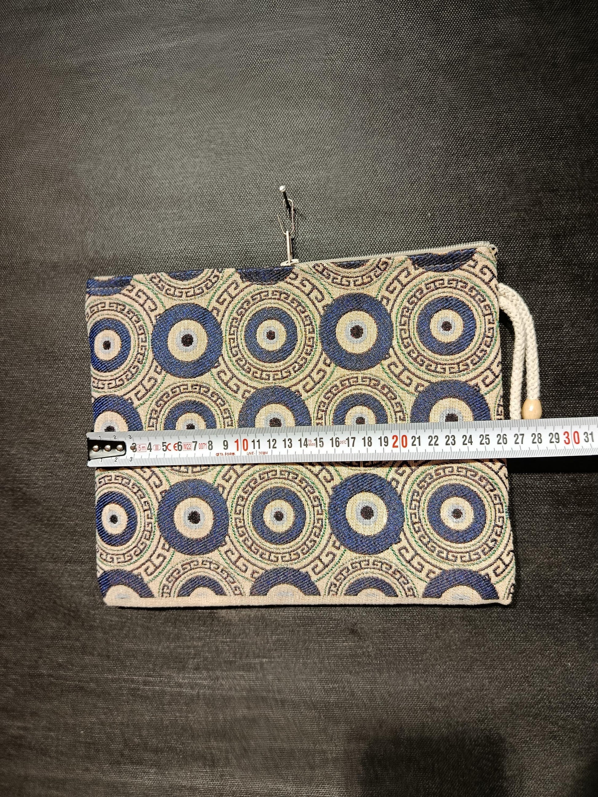 Handmade Evil Eye Tapestry Clutch: Turkish Nazar Zip Pouch