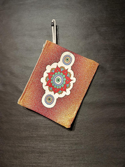 Mandala Evil Eye Tapestry Clutch: Red Glitter Gobelin Pouch, Handmade in Türkiye