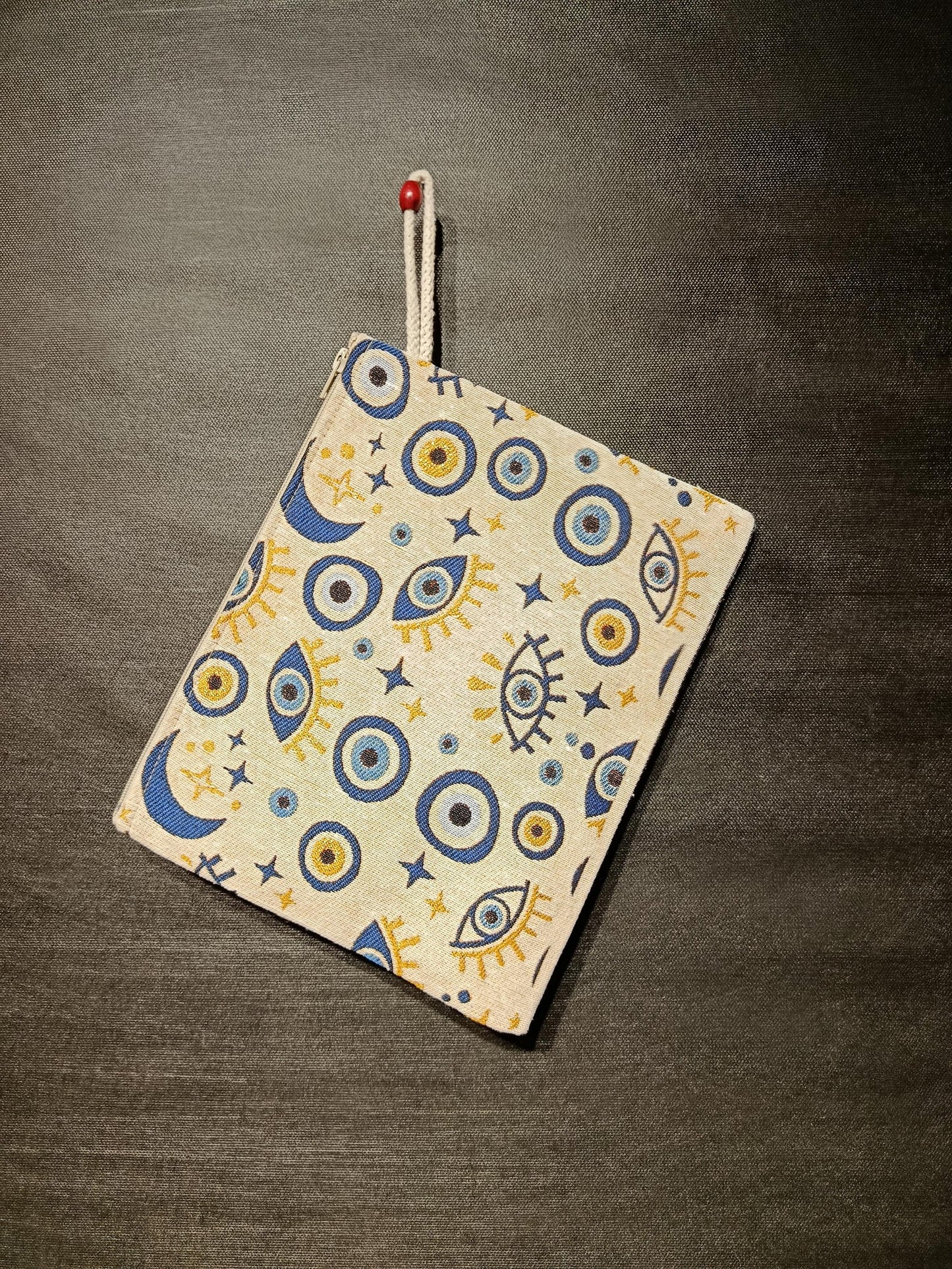 Celestial Evil Eye Clutch: Turkish Tapestry Pouch with Moon & Star