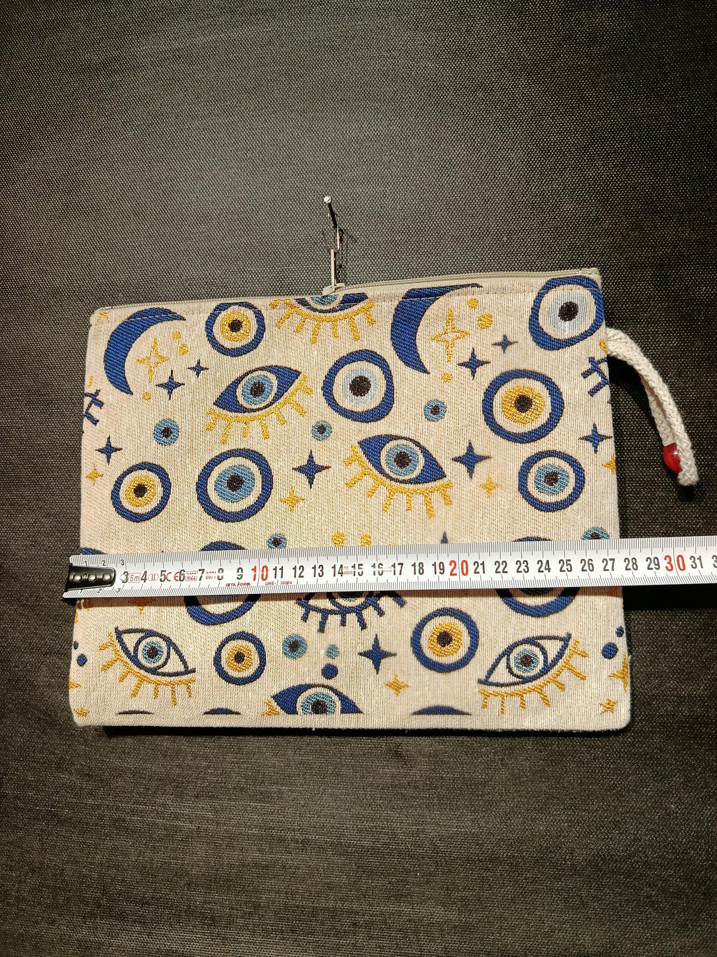 Celestial Evil Eye Clutch: Turkish Tapestry Pouch with Moon & Star
