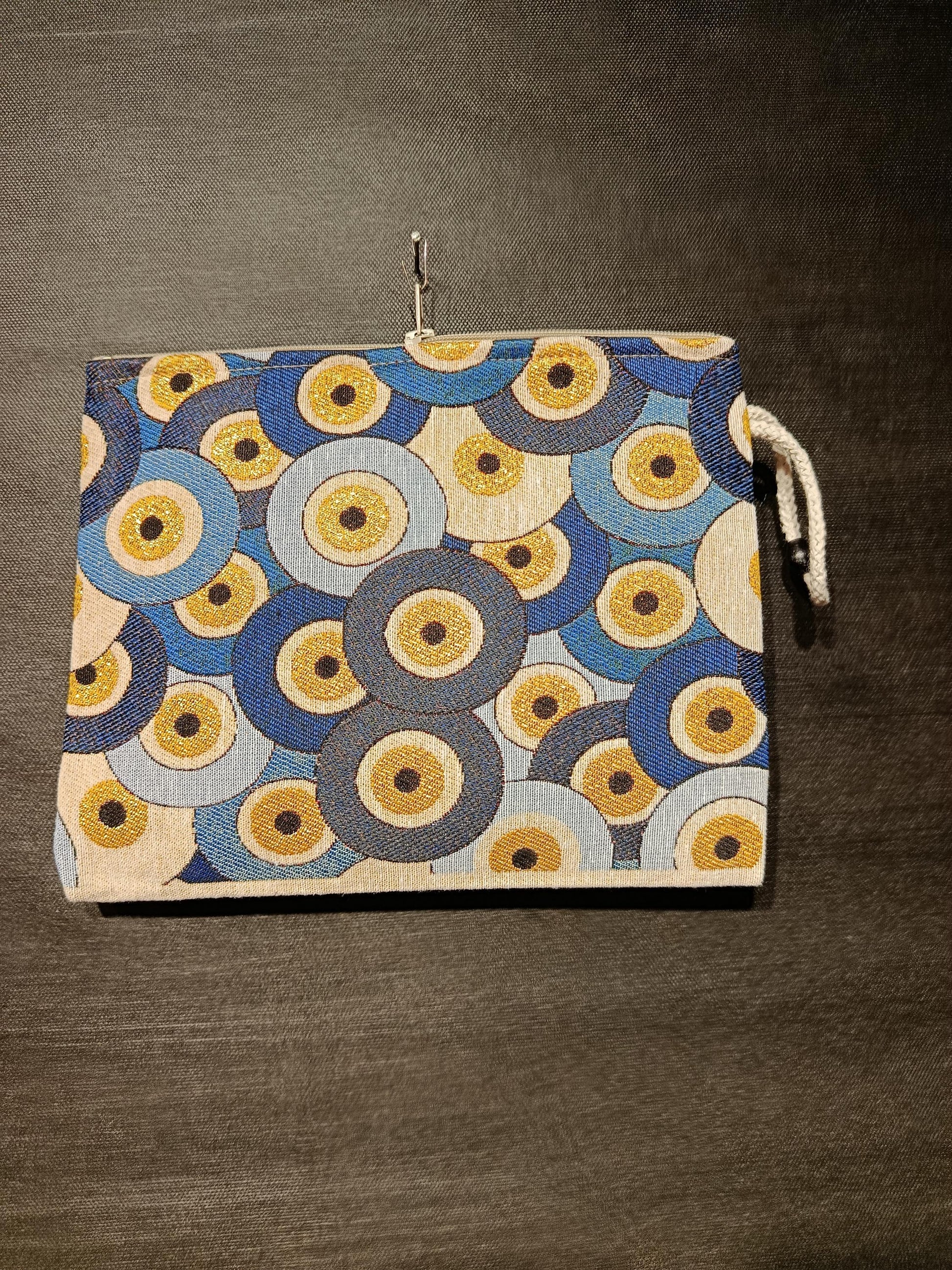 Evil Eye Tapestry Clutch: Turkish Nazar Symbol Zip Pouch