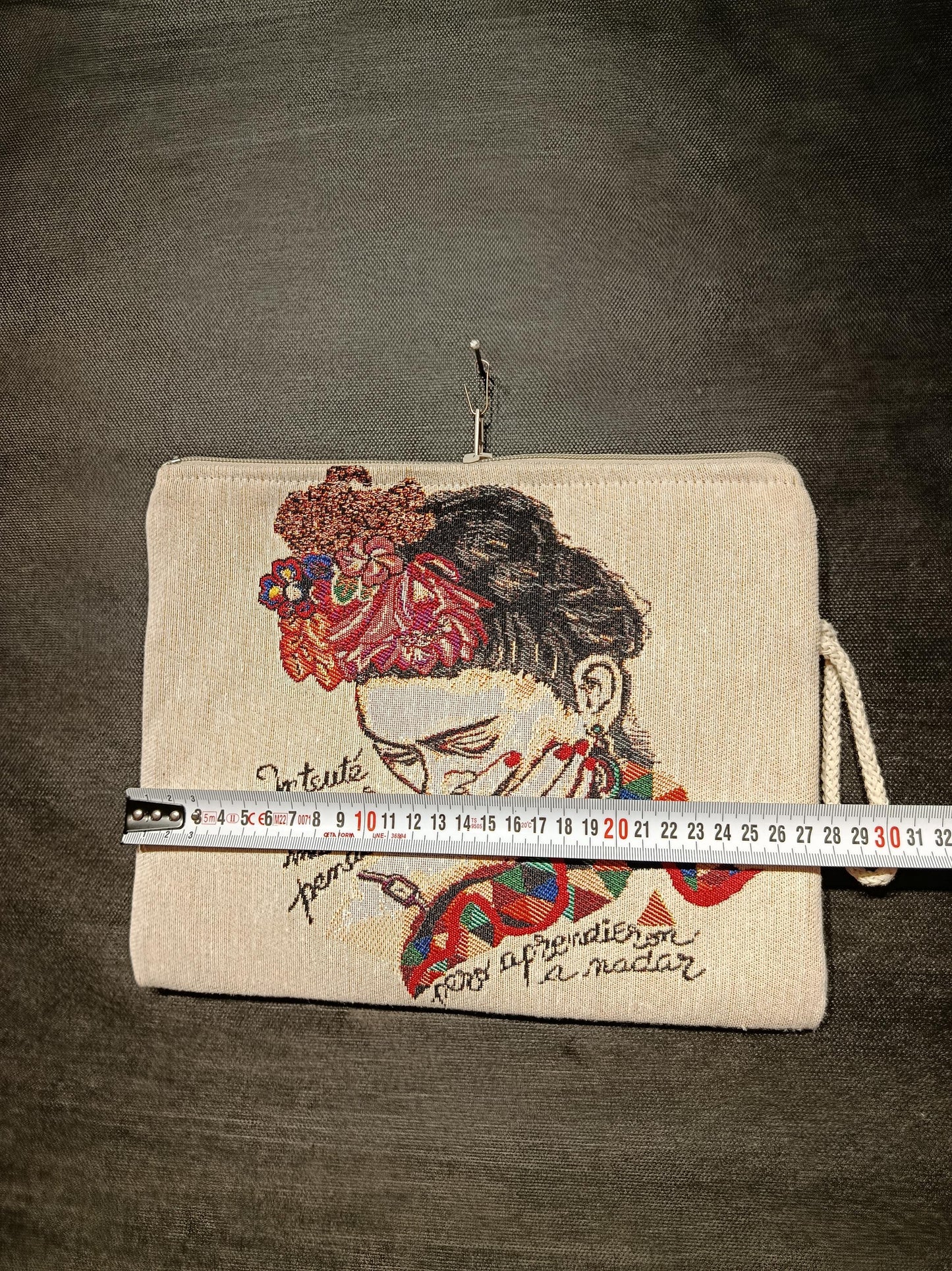 Frida Kahlo Tapestry Clutch: Floral Crown Art Pouch, Handmade in Türkiye