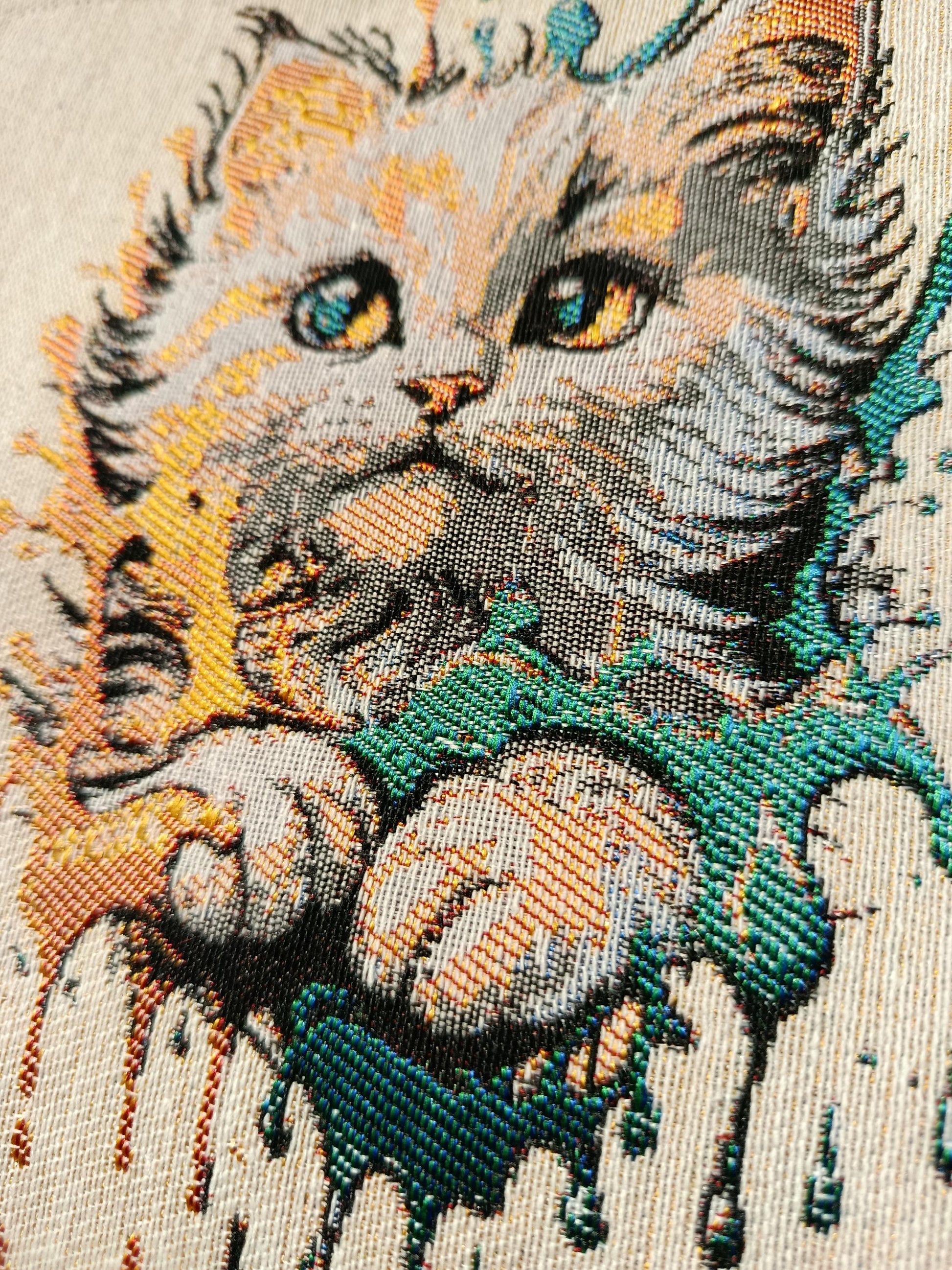 Watercolor Kitten Tapestry Clutch: Handmade Zip Pouch with Beaded Handle
