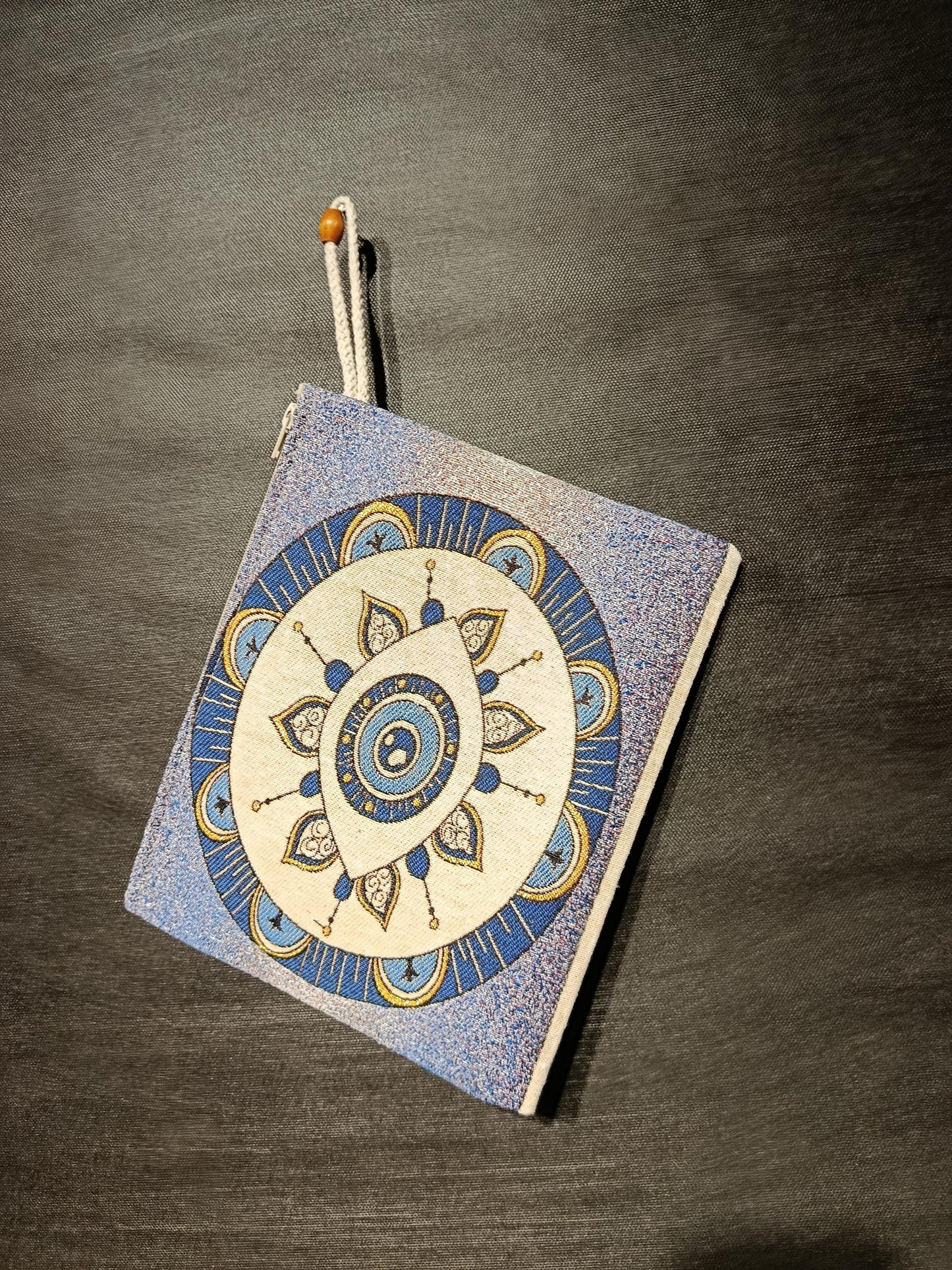 Mandala Evil Eye Clutch Bag: Blue Gobelin Tapestry Wristlet - Turkish Boho Purse