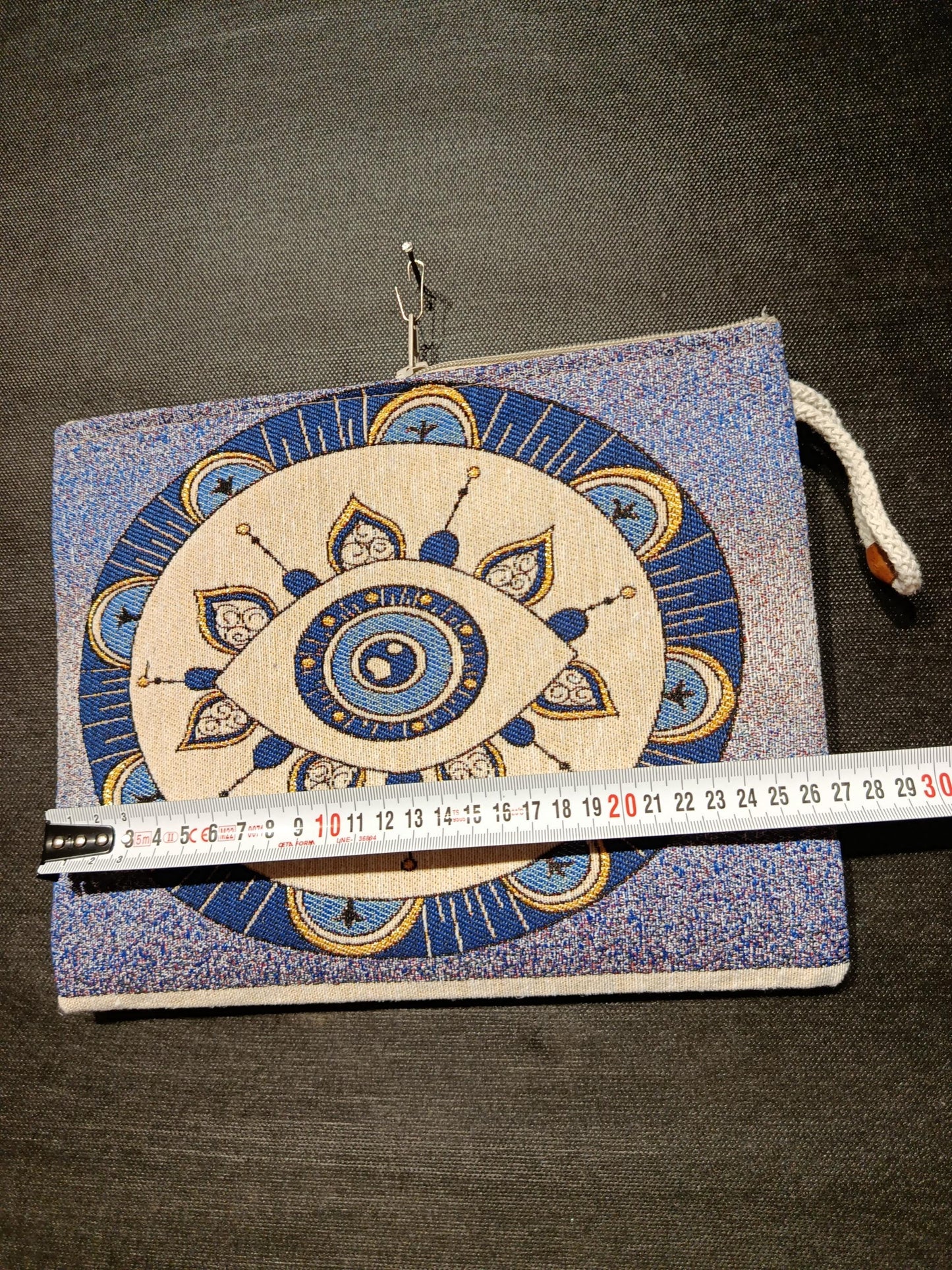 Mandala Evil Eye Clutch Bag: Blue Gobelin Tapestry Wristlet - Turkish Boho Purse
