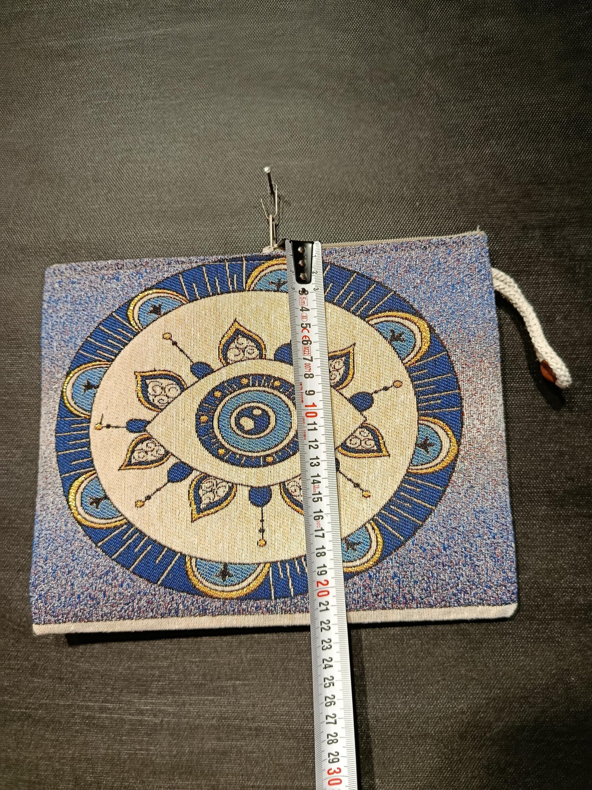 Mandala Evil Eye Clutch Bag: Blue Gobelin Tapestry Wristlet - Turkish Boho Purse