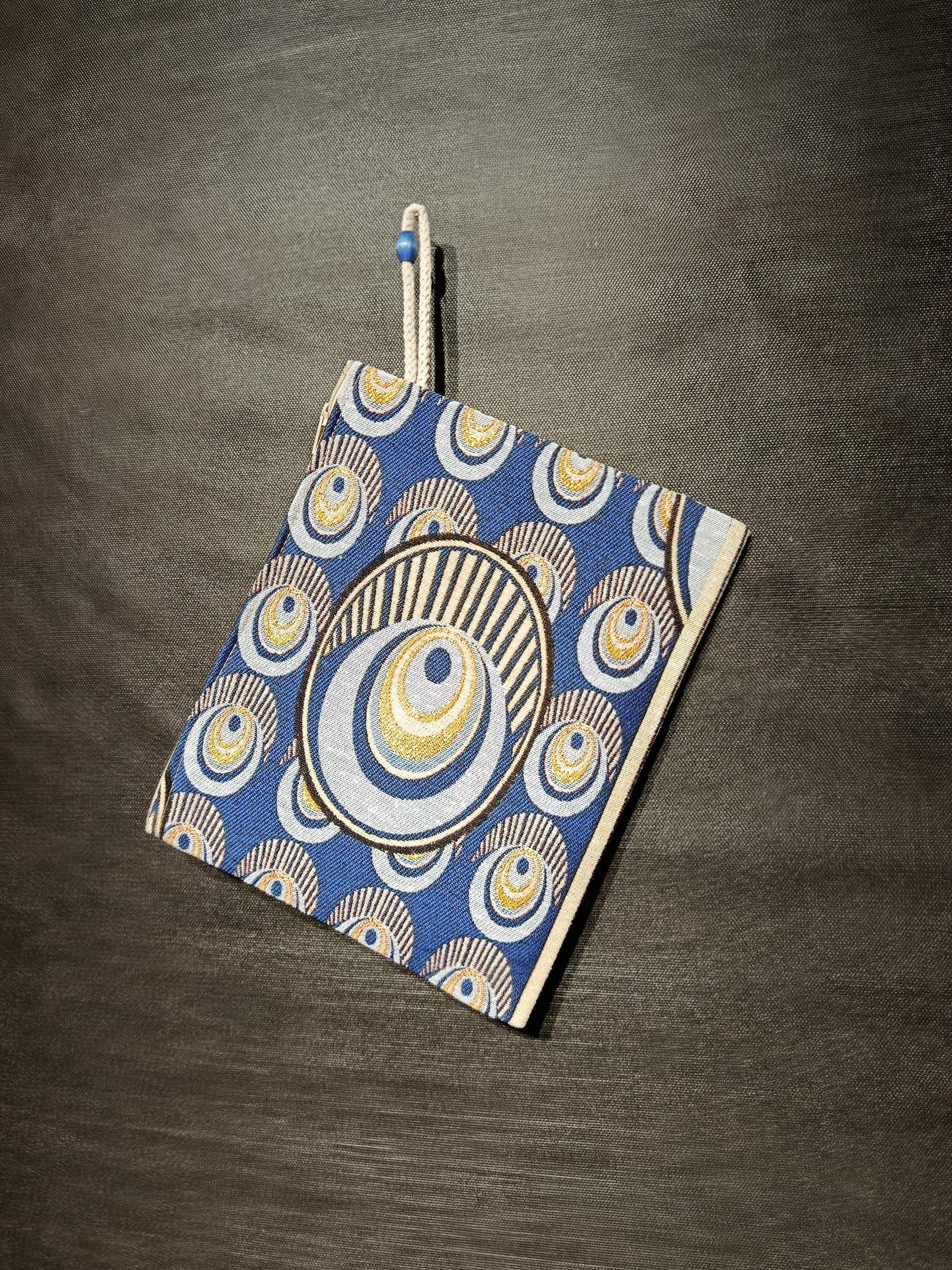 Evil Eye Clutch Bag: Blue Gobelin Fabric Turkish Tapestry Wristlet