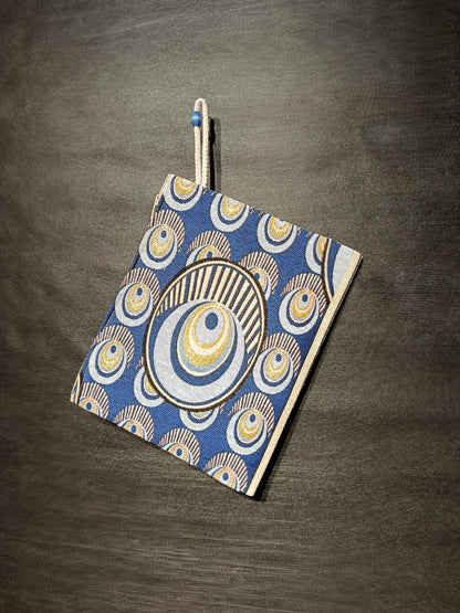 Evil Eye Clutch Bag: Blue Gobelin Fabric Turkish Tapestry Wristlet