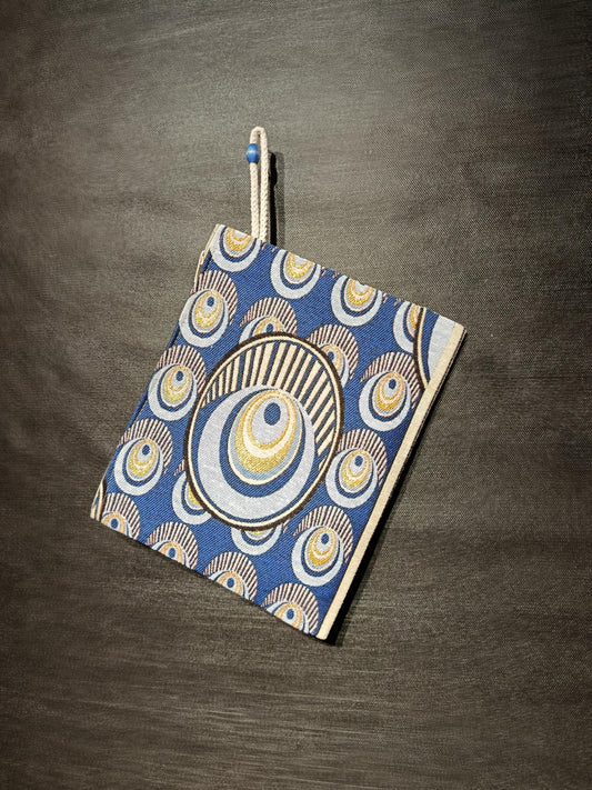 Evil Eye Clutch Bag: Blue Gobelin Fabric Turkish Tapestry Wristlet