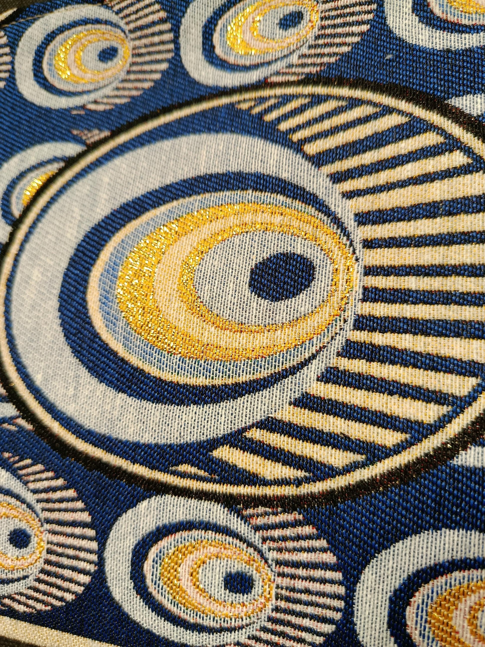 Evil Eye Clutch Bag: Blue Gobelin Fabric Turkish Tapestry Wristlet