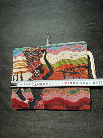 African Tribal Art Clutch Bag: Gobelin Tapestry Wristlet - Handmade