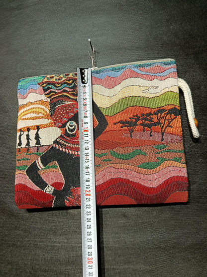 African Tribal Art Clutch Bag: Gobelin Tapestry Wristlet - Handmade
