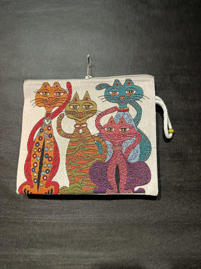 Colorful Cat Clutch Bag: Gobelin Tapestry Zippered Wristlet