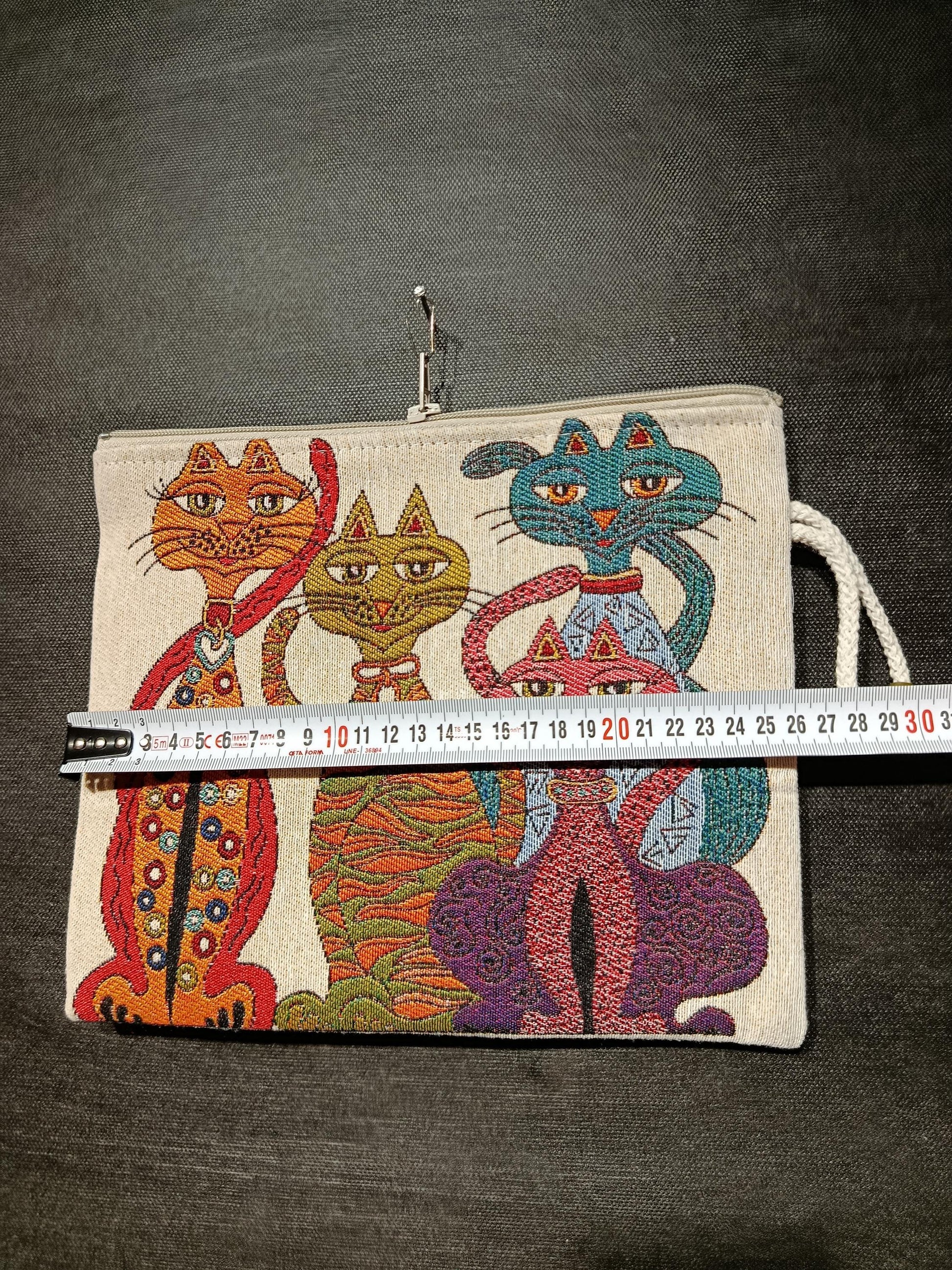 Colorful Cat Clutch Bag: Gobelin Tapestry Zippered Wristlet