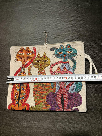 Colorful Cat Clutch Bag: Gobelin Tapestry Zippered Wristlet