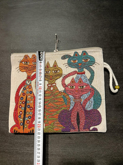 Colorful Cat Clutch Bag: Gobelin Tapestry Zippered Wristlet