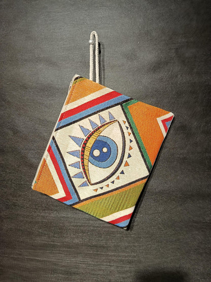 Geometric Evil Eye Clutch: Gobelin Tapestry Wristlet - Turkish Nazar Charm