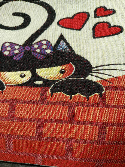 Cat Couple Tapestry Clutch Bag: Romantic Black Cats Wristlet