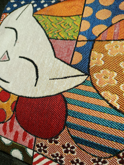 Patchwork Cat Clutch: Handmade Gobelin Zip Bag - Boho Wristlet
