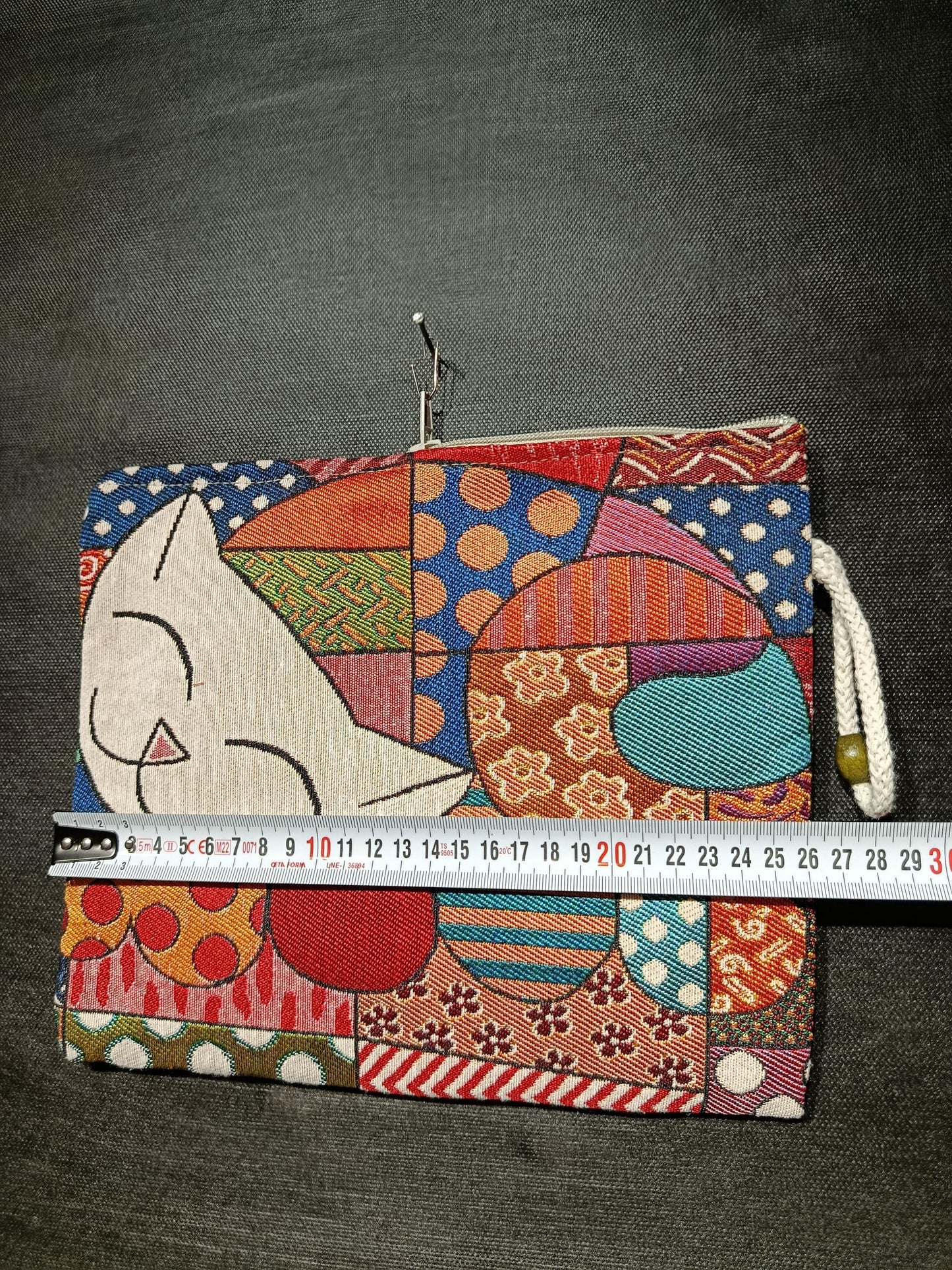 Patchwork Cat Clutch: Handmade Gobelin Zip Bag - Boho Wristlet