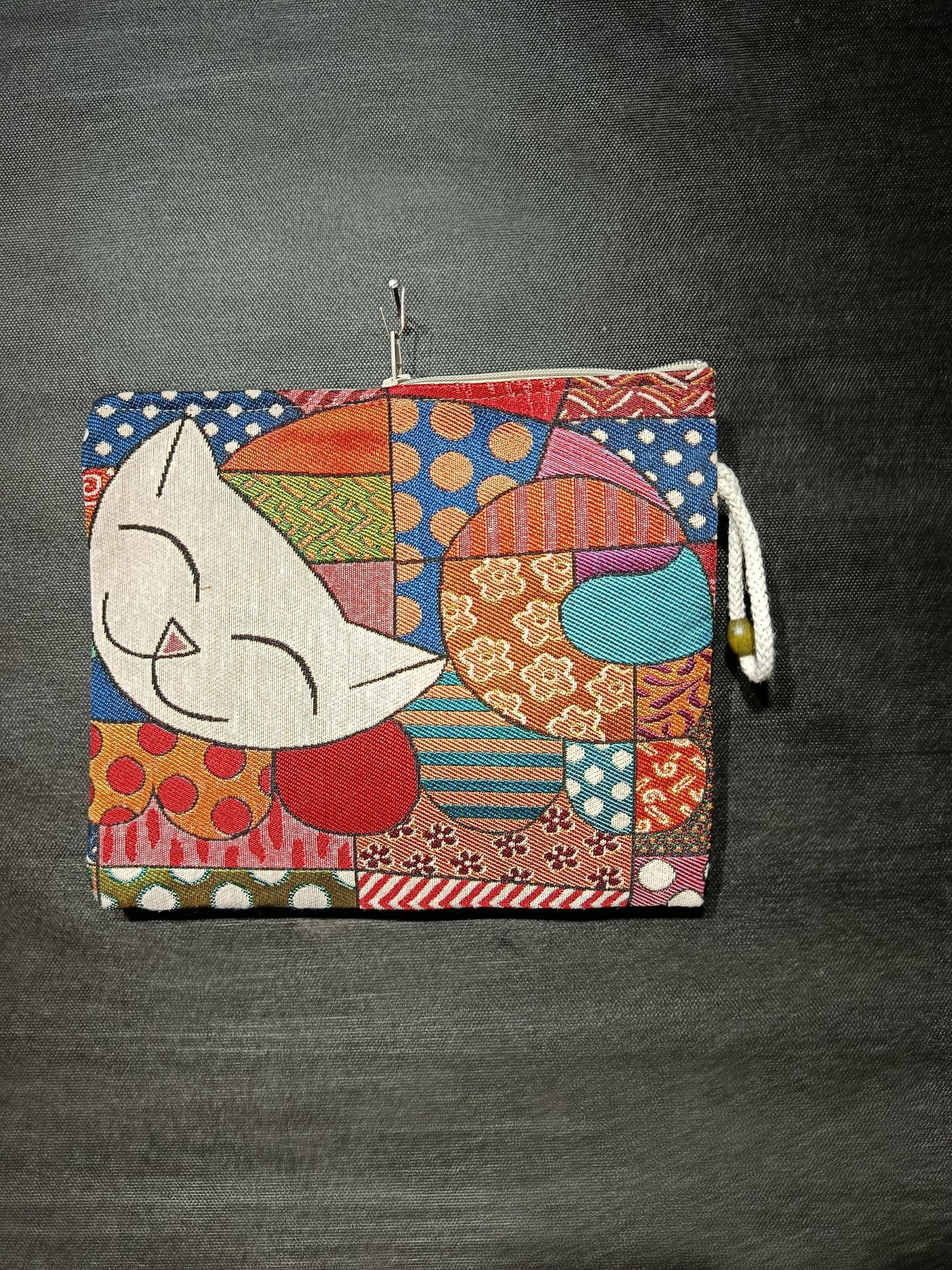 Patchwork Cat Clutch: Handmade Gobelin Zip Bag - Boho Wristlet